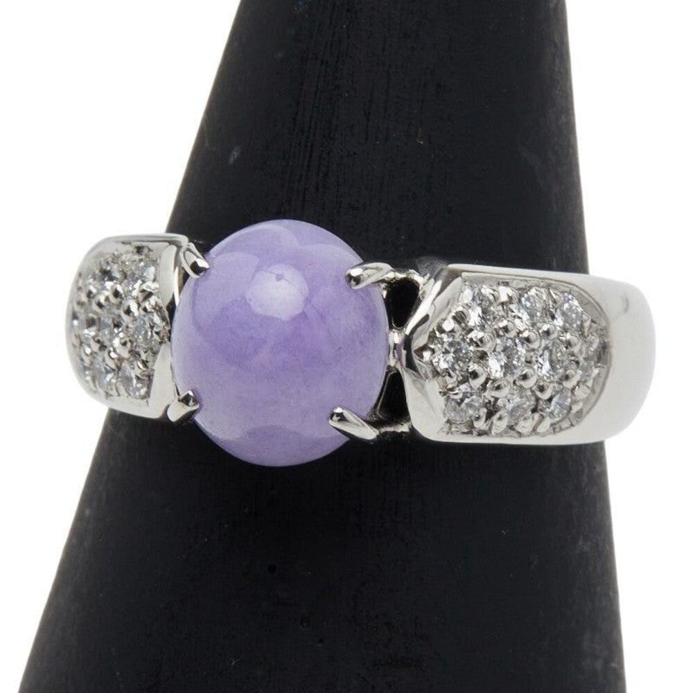 Unbranded Platinum 900 Lavender Jade & Diamond Ring Silver